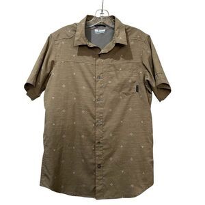 Columbia Small Tan Geo Print Short Sleeve Fishing Shirt B2